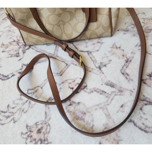 Coach Peyton Signature Print Bennett Mini Satchel Crossbody Bag Khaki/Brown - Picture 6 of 8